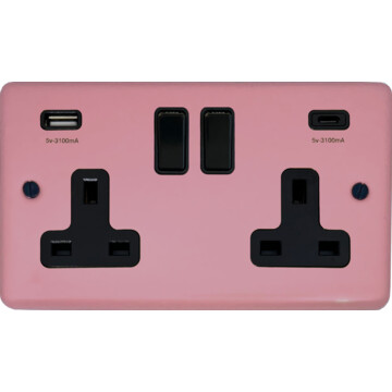 Contour Gloss Pink Double Socket with USB C (Black Switches)