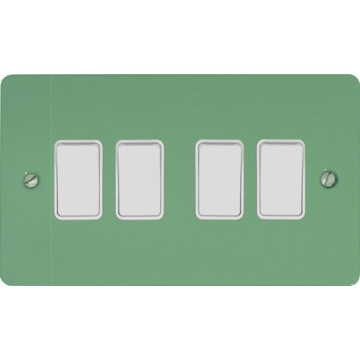 flat sage green light switch (4 gang/white switches) front fc0825