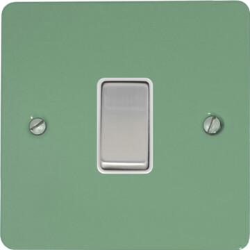 flat sage green light switch (1 gang/white insert/steel switch) front fc0825