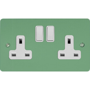 flat sage green double socket (white switches) front fc0825