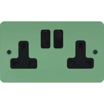 flat sage green double socket (black switch) front fc0825