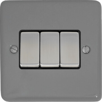contour light grey light switch (3 gang/black insert/ metal switch) front fc0825