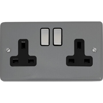 contour light grey double socket (black insert/metal switches) front fc0825