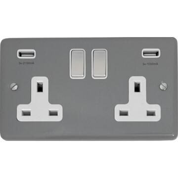 contour light grey double socket with usb (white inserts/metal switches) front fc0825