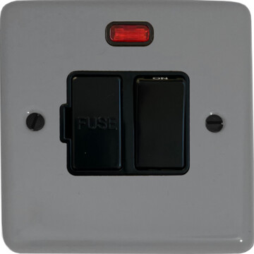 contour light grey switched fused spur with neon (black plastic switch) front fc0825