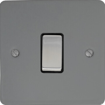 flat light grey light switch (1 gang/black insert/metal switch) front fc0825