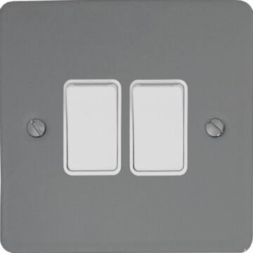 flat light grey light switch (2 gang/white switches) front fc0825