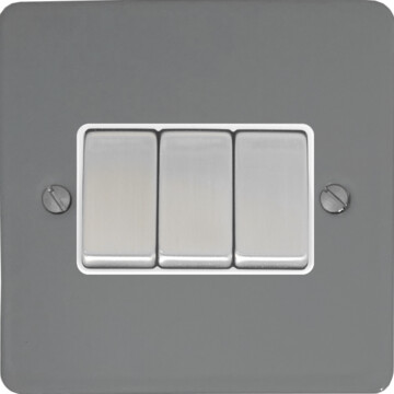 flat light grey light switch (3 gang/white insert/metal switches) front fc0825