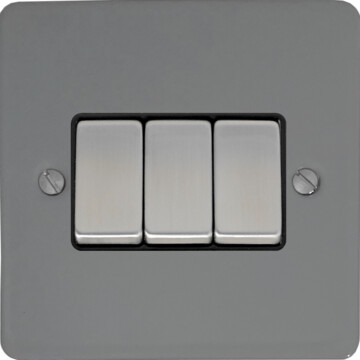 flat light grey light switch (3 gang/black insert/metal switches) front fc0825