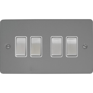 flat light grey light switch (4 gang/white insert/ metal switches) front fc0825