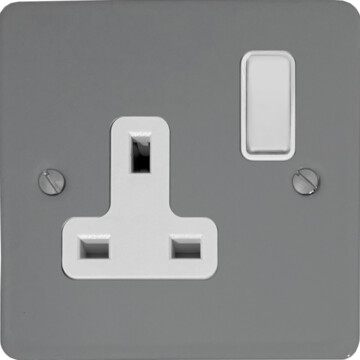 flat light grey single socket (white switch) front fc0825