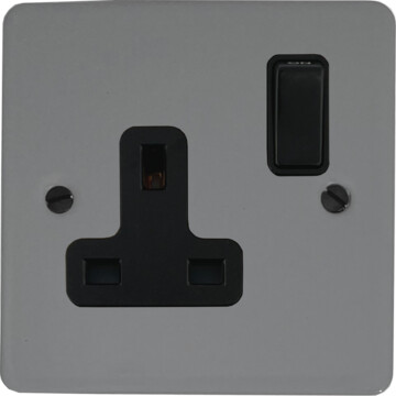 flat light grey single socket (black switch) front fc0825