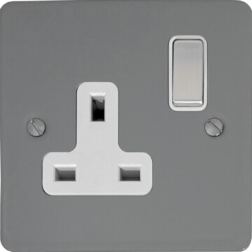 flat light grey single socket (white insert/metal switch) front fc0825