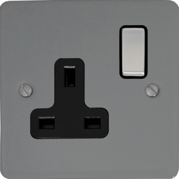 flat light grey single socket (black insert/metal switch) front fc0825