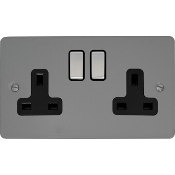 flat light grey double socket (black insert/ metal switches) front fc0825