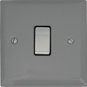 spectrum light grey light switch (1 gang/black insert/metal switch) front fc0825