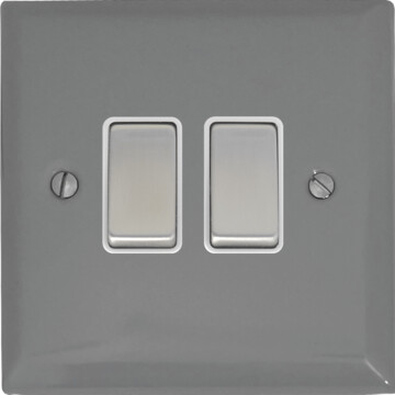 spectrum light grey light switch (2 gang/white insert/metal switches) front fc0825