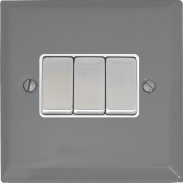 spectrum light grey light switch (3 gang/white insert/metal switches) front fc0825