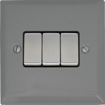 spectrum light grey light switch (3 gang/black insert/metal switches) front fc0825