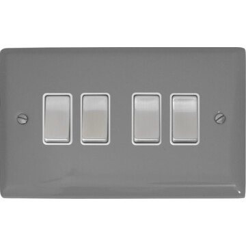 spectrum light grey light switch (4 gang/white insert/ metal switches) front fc0825