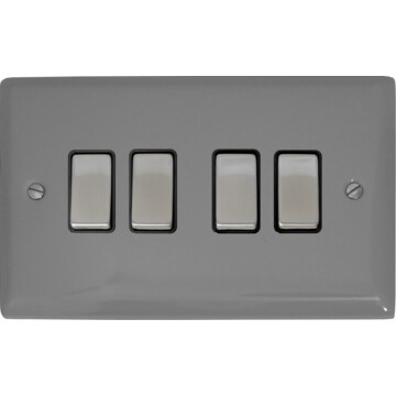 spectrum light grey light switch (4 gang/black insert/ metal switches) front fc0825