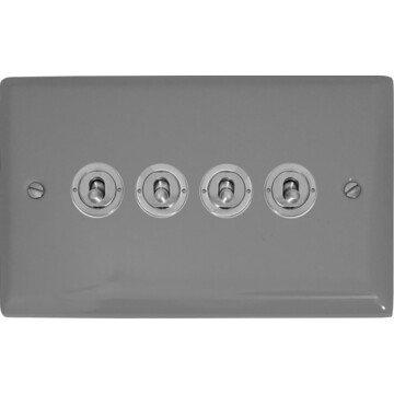 spectrum light grey toggle switch (4 gang/brushed steel toggle) front fc0825