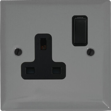 spectrum light grey single socket (black switch) front fc0825