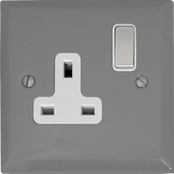 spectrum light grey single socket (white insert/metal switch) front fc0825