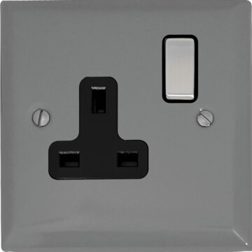 spectrum light grey single socket (black insert/metal switch) front fc0825