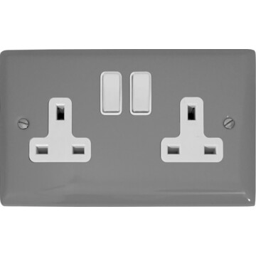 spectrum light grey double socket (white switches) front fc0825