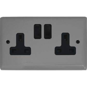 spectrum light grey double socket (black switches) front fc0825