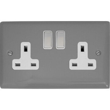 spectrum light grey double socket (white insert/ metal switches) front fc0825