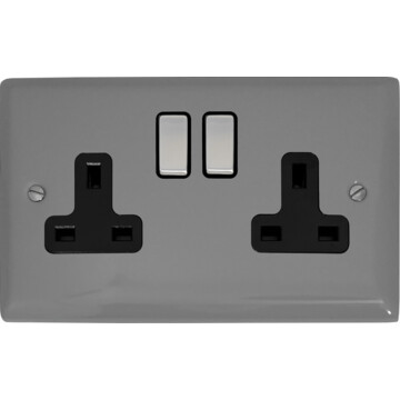 spectrum light grey double socket (black insert/ metal switches) front fc0825
