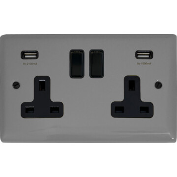 spectrum light grey double socket with usb (black switches) front fc0825
