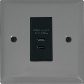 spectrum light grey usb charger (2x usb-c) (black insert/1 gang) front fc0825