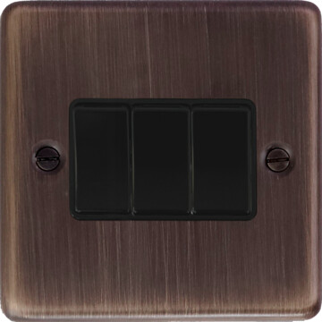contour antique copper light switch (3 gang/black switch) front fc10825