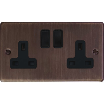 contour antique copper double socket (black switch) front fc10825