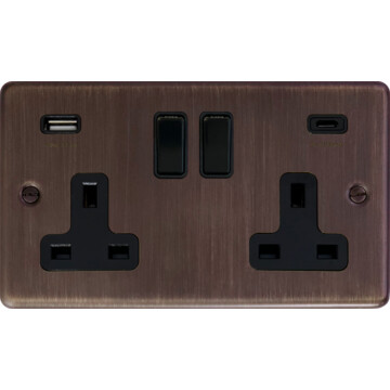 Contour Antique Copper Double Socket with USB C