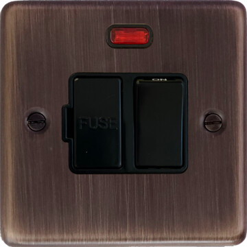 contour antique copper switched fused spur with neon (black switch) front fc10825