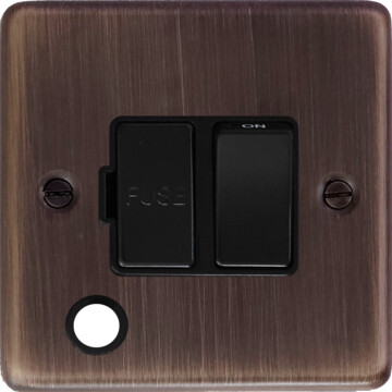 contour antique copper switched fused spur with flex outlet (black switch) front fc10825