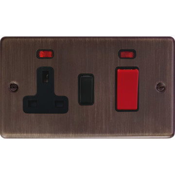 contour antique copper cooker switch with socket (black switch) front fc10825