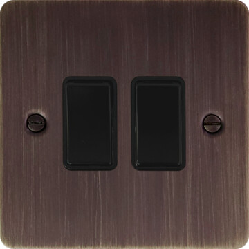 flat antique copper light switch (2 gang/black switch) front fc10825
