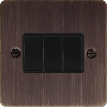 flat antique copper light switch (3 gang/black switch) front fc10825