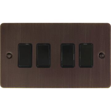 flat antique copper light switch (4 gang/black switch) front fc10825