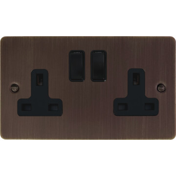 flat antique copper double socket (black switch) front fc10825