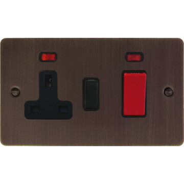 flat antique copper cooker switch with socket (black switch) front fc10825