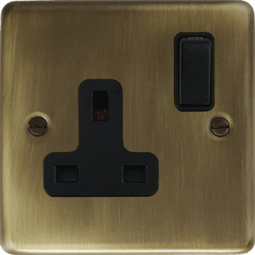 antique brass single socket (black switch) front fc20825