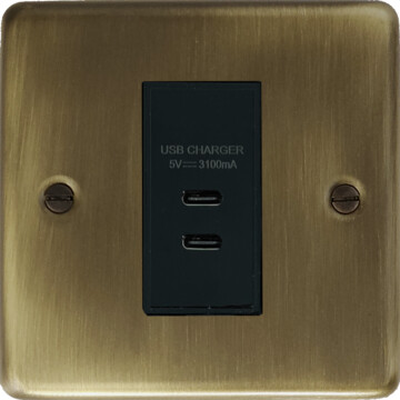 antique brass usb charger (2x usb-c) (1 gang) front fc20825