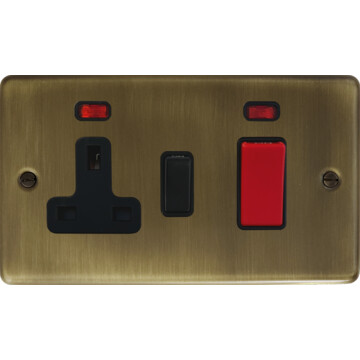 antique brass cooker switch with socket (black switch) front fc20825