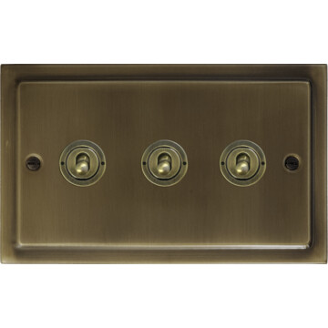 victorian antique brass toggle switch (3 gang/antique brass toggle) front fc20825